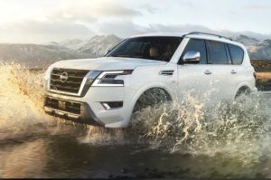 Nissan Armada driving through a puddle near Indianapolis, IN
