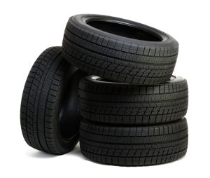 A stack of car tires at a service shop near Indianapolis, Indiana
