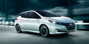 white nissan leaf