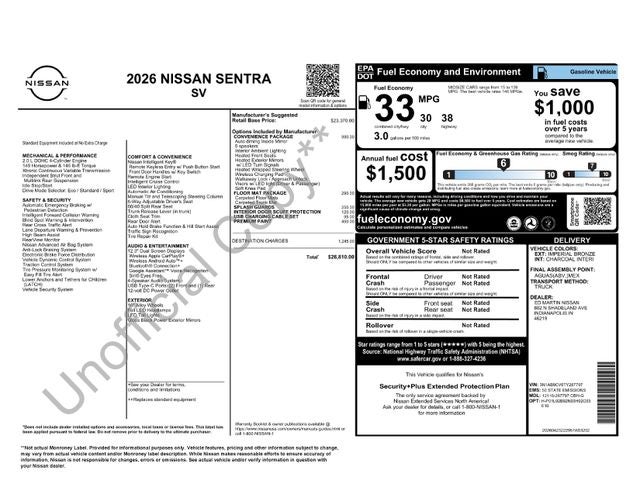 2026 Nissan Sentra SV CVT's photo