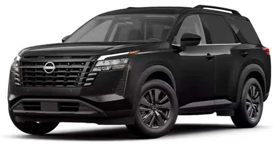 2026 Nissan Pathfinder Platinum 4WD in Super Black, front three-quarter view