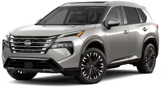 2026 Nissan Rogue Platinum AWD in Champagne Silver, front three-quarter view